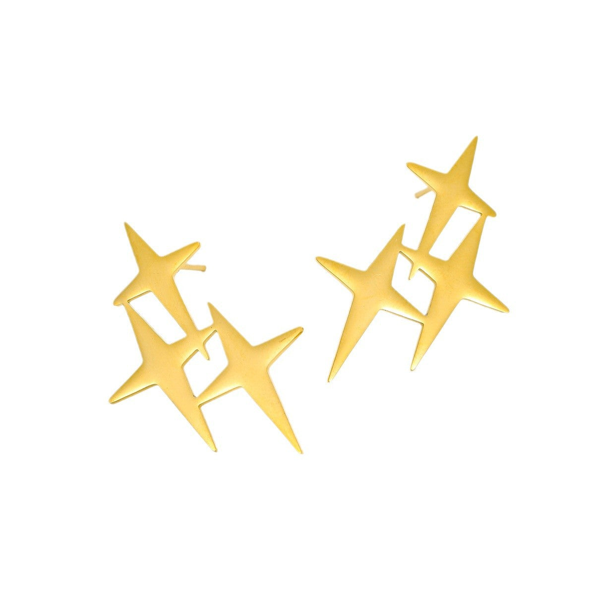 Pendientes vintage con forma de estrella de acero inoxidable chapados en oro para mujer