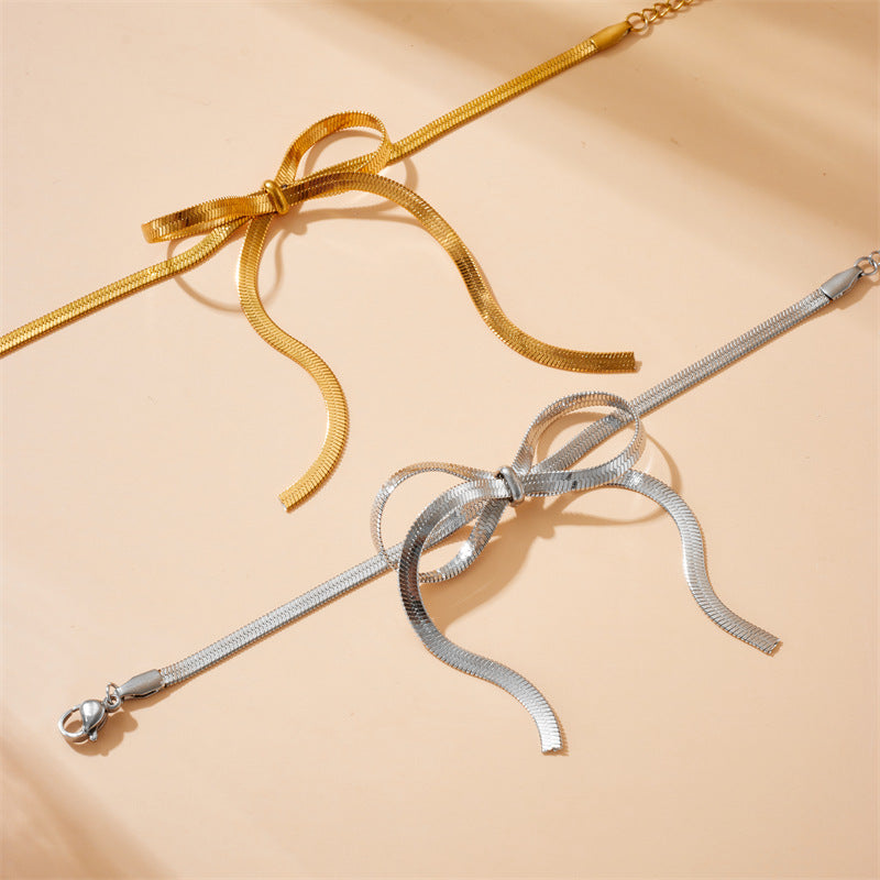 Minimalist Plated Stainless Steel Butterfly Snake Chain Bracelet for Women
