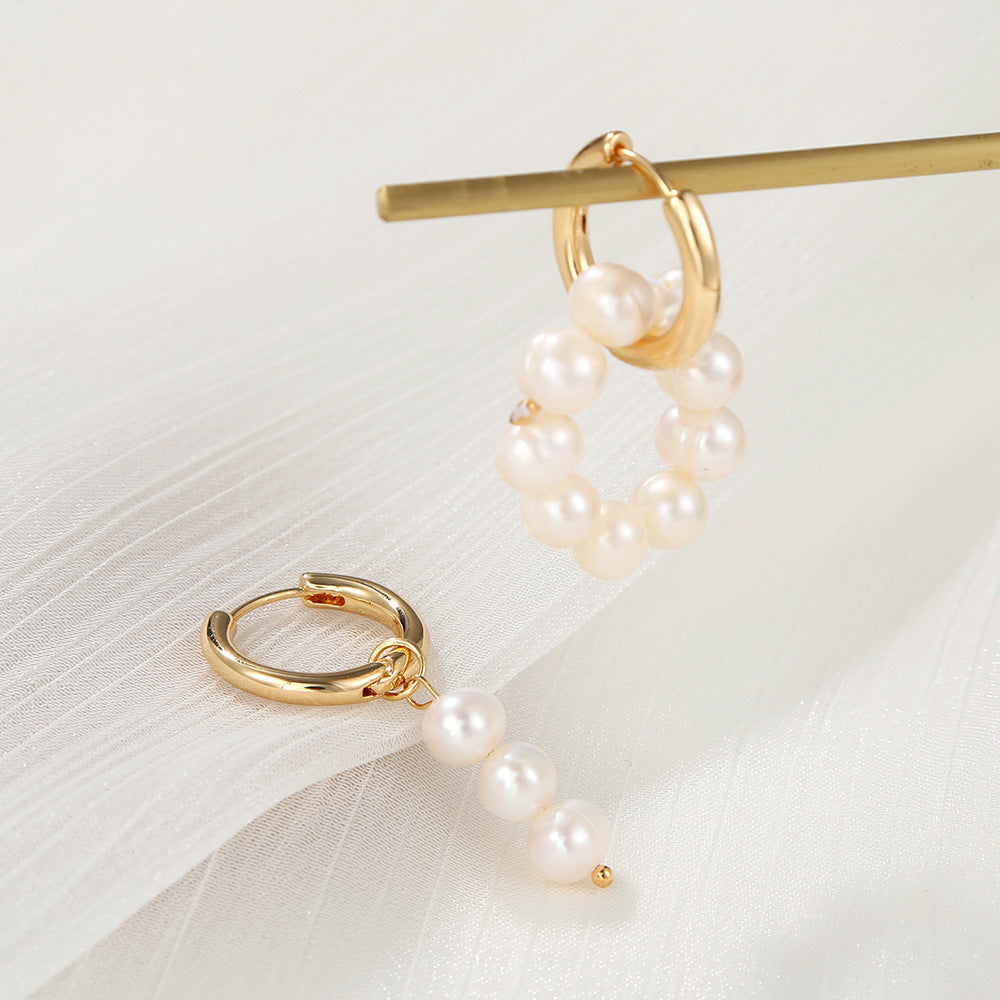 Minimalist Asymmetrical Geometric Alloy Ear Cuffs with Tiger Eye and Rose Quartz Accents for Women