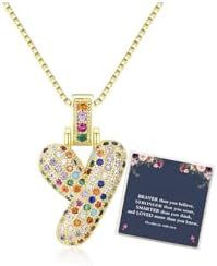 Sweet Hip-hop Letter Brass Cubic Zirconia Inlay Pendant Necklace Box Chain Unisex