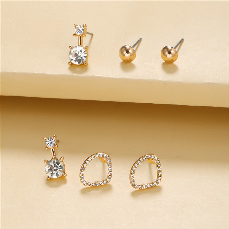 Minimalist Rose Gold Plated Geometric Alloy Earrings with Micro-inlaid White Crystal