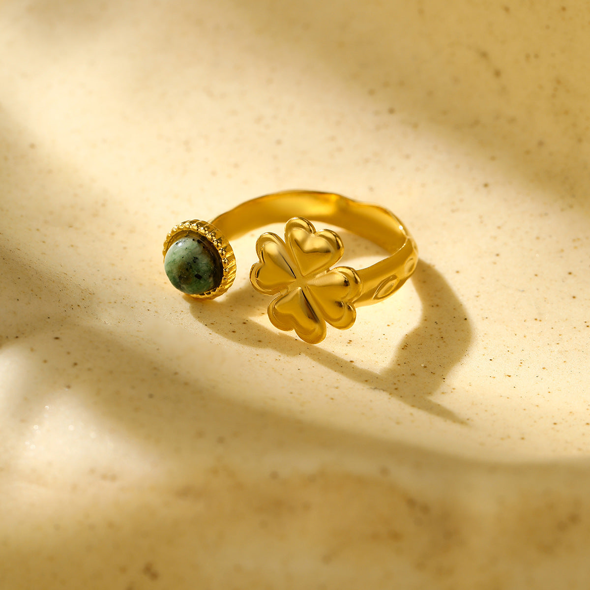 Fashionable Heart-Shaped Turquoise Natural Stone Stainless Steel Open Ring with Plating Finish for Women