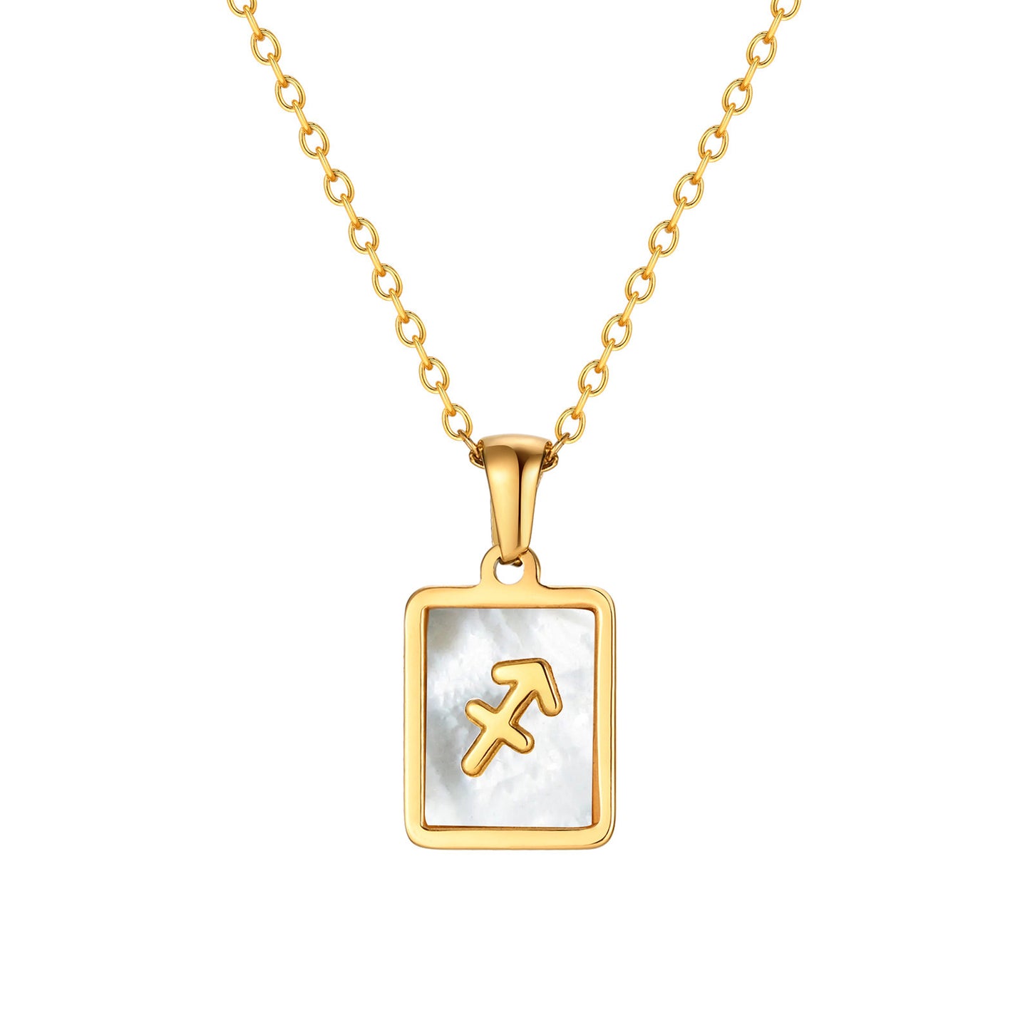 Collana con Pendente Guscio Zodiacale Minimalista da Donna in Acciaio al Titanio con Finitura Placcata su Catena a Croce