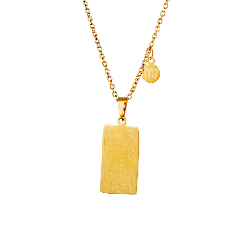 Vintage Geometric Square Titanium Steel Necklace with Alloy Pendant on Ball Chain
