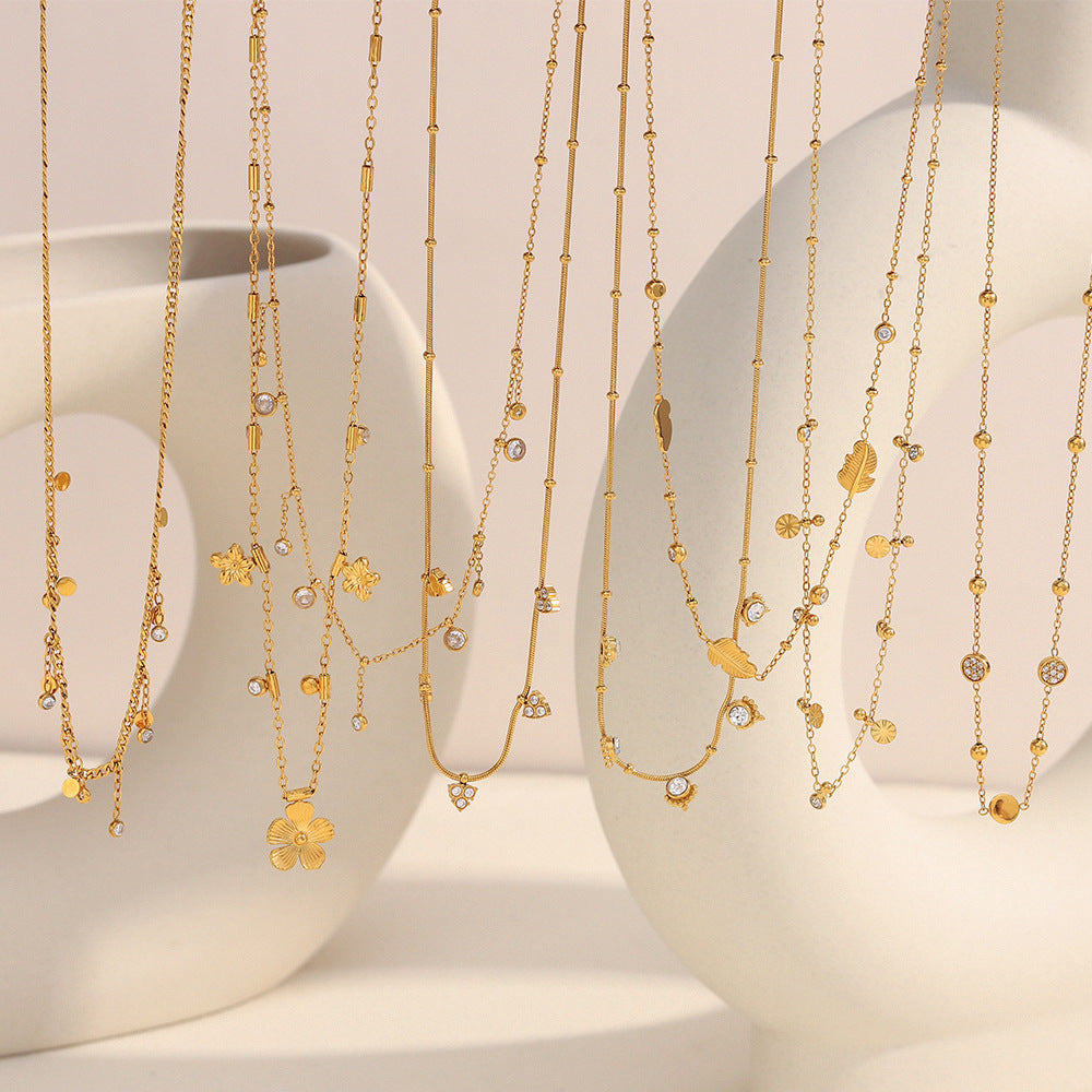 Minimalist Geometric Stainless Steel Plated 18K Gold Fine Chain Tassel Pendant Necklace for Women