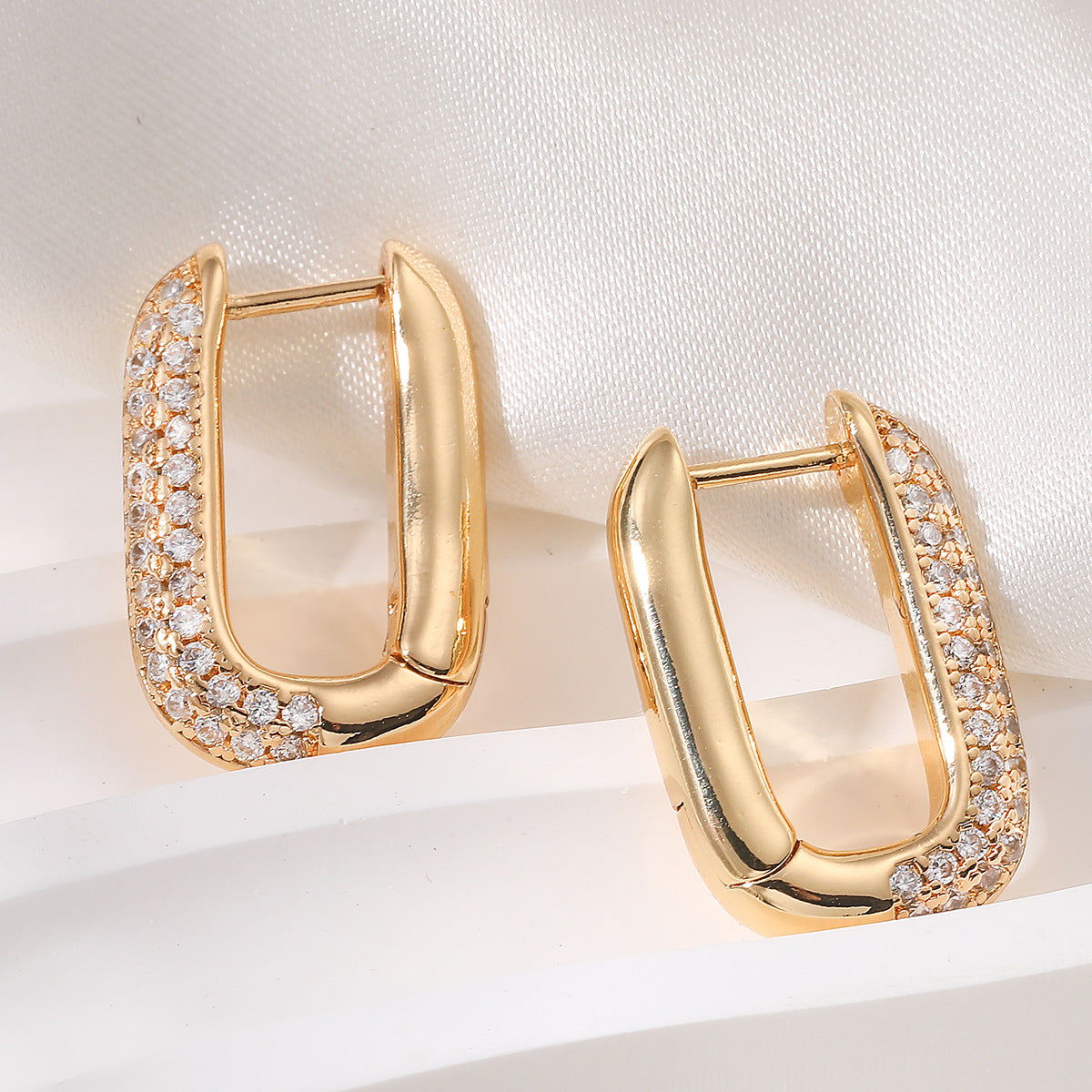 Elegant Geometric Gold Plated Brass Cubic Zirconia Earrings for Women
