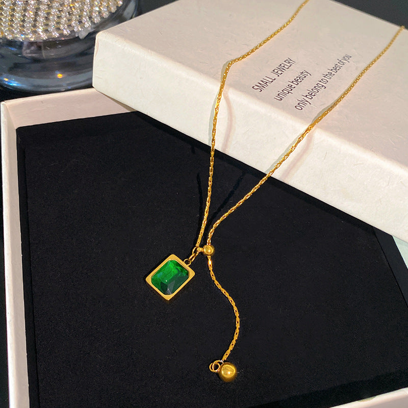 Sweet Sporty Square Heart Floral Cubic Zirconia Plated Titanium Steel Necklace with Brass Pendant