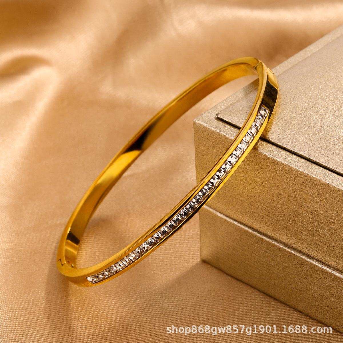 Bracciale da donna in titanio e acciaio lucidato con strass, stile minimalista per affari