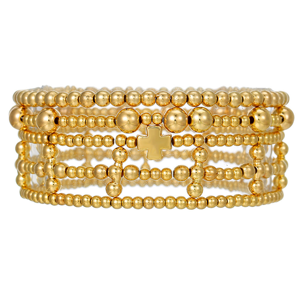 Geometric Cross Acrylic Bracelet with Pearl Inlay