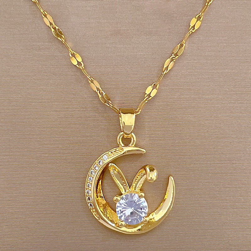 Collana con Pendente Coniglio Minimalista in Acciaio Inossidabile con Design Circolare Geometrico per Donna e Uomo