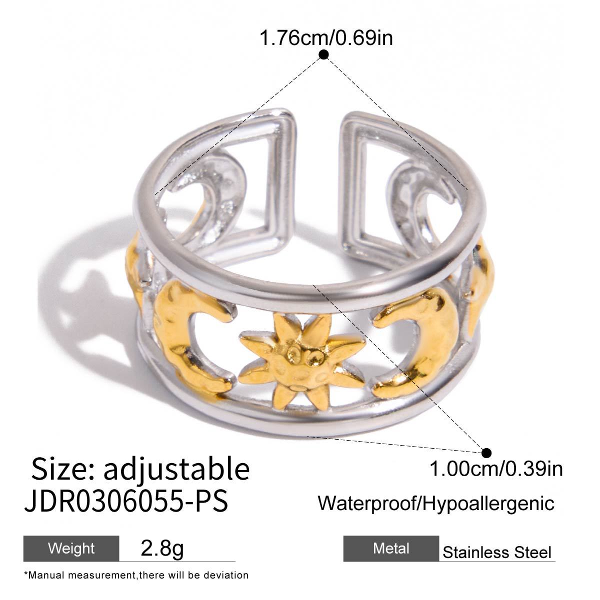 Anello da donna in acciaio inossidabile con luna geometrica alla moda e finitura placcata