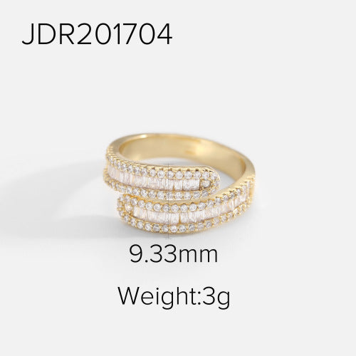18K Gold Plated Geometric Stainless Steel Diamond Inlay Ring for Unisex