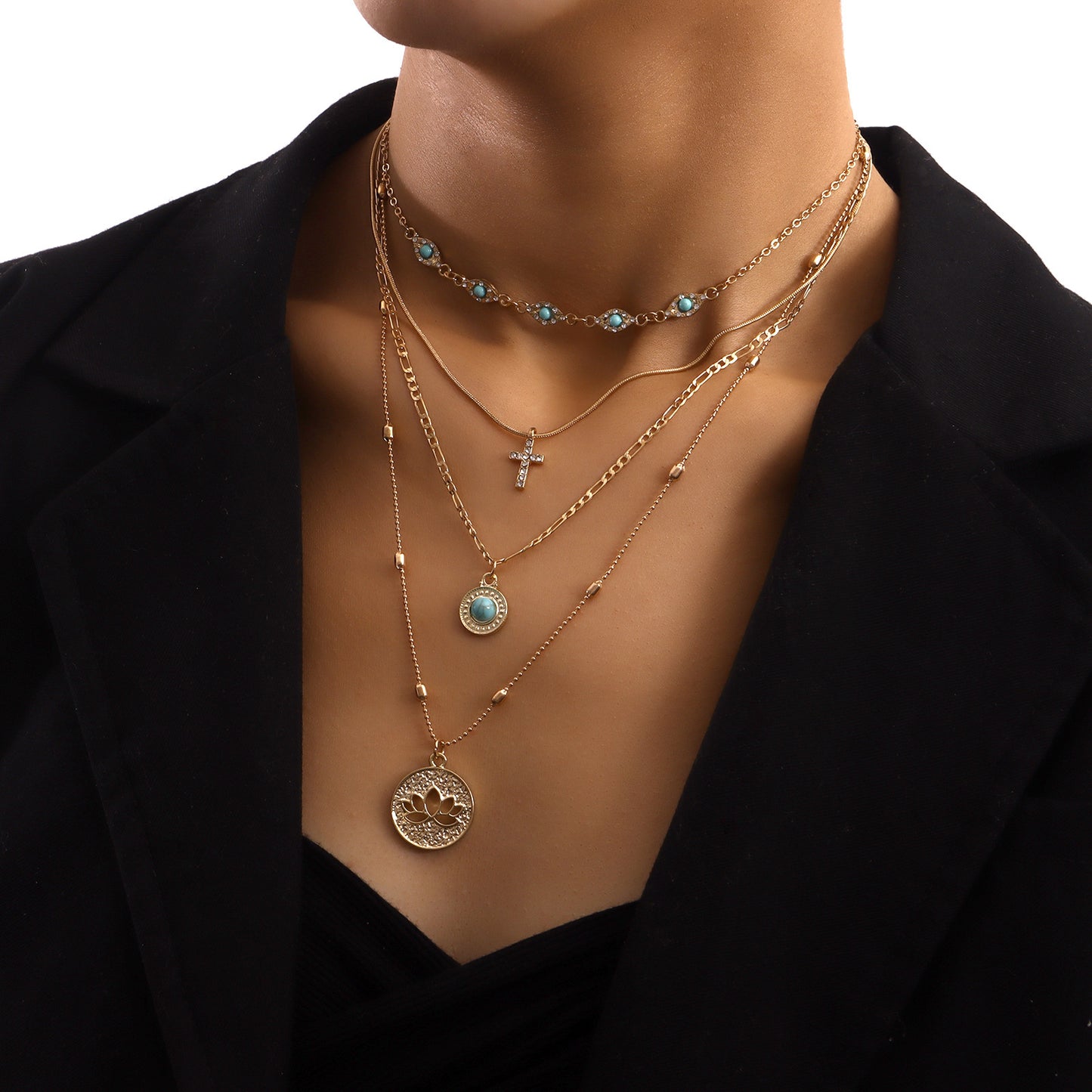 Fashion Inspired Hollow Flower Cross Pendant Necklace for Women with Alloy Construction and Electroplated Finish