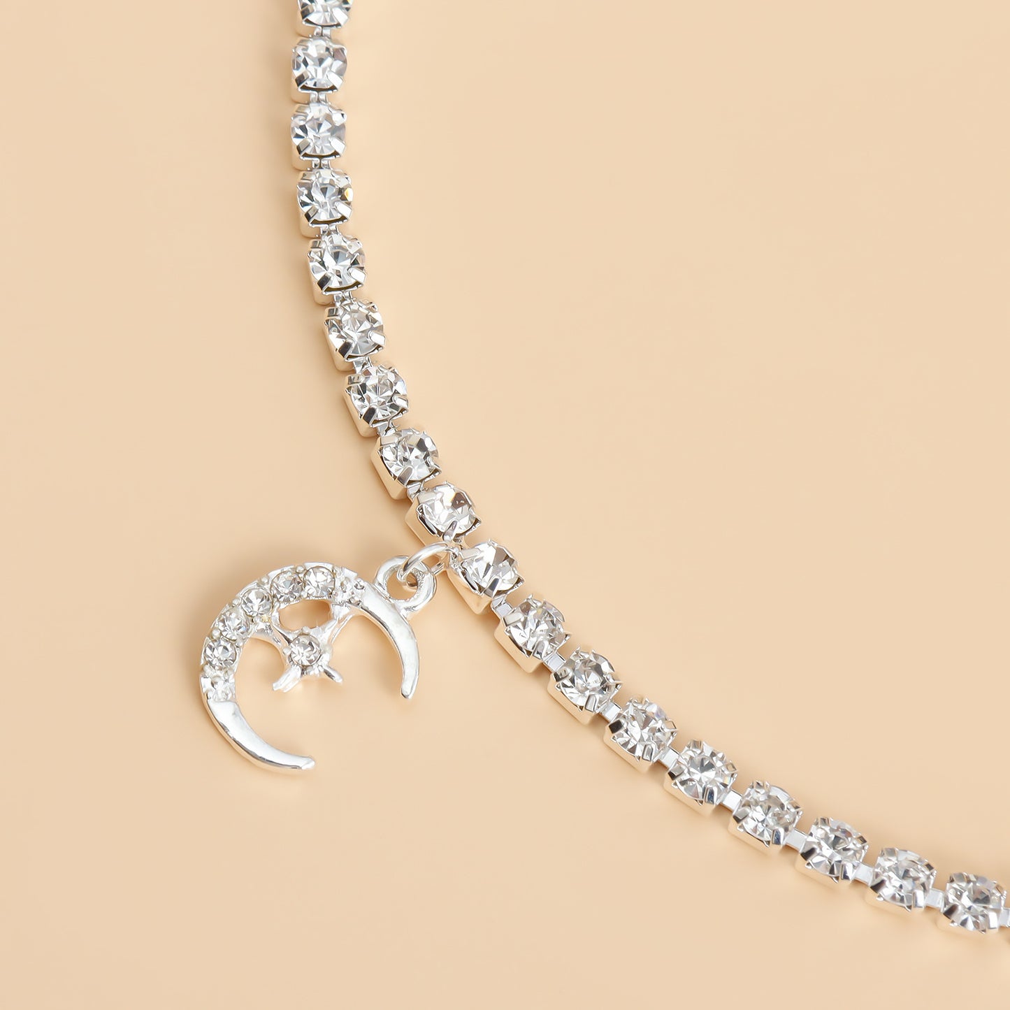 Minimalist Moon-Shaped Alloy Anklet with Rhinestone Accents and Elastic Black Band for Women