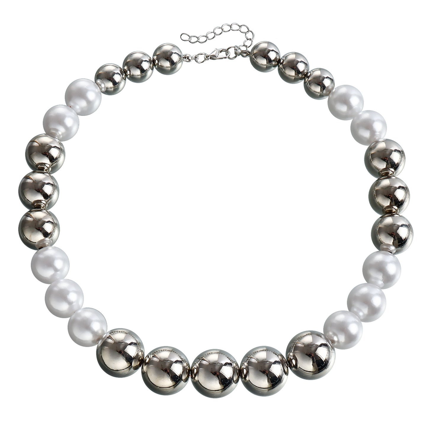 Punk-Style Geometric Choker Necklace with Imitation Pearls and Plated Finish for Women