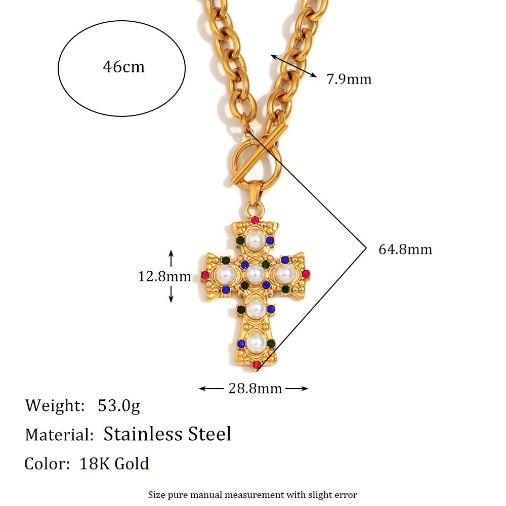 Collana con Pendente a Croce Minimalista Vintage da Donna in Acciaio Inossidabile Placcato Oro 18K