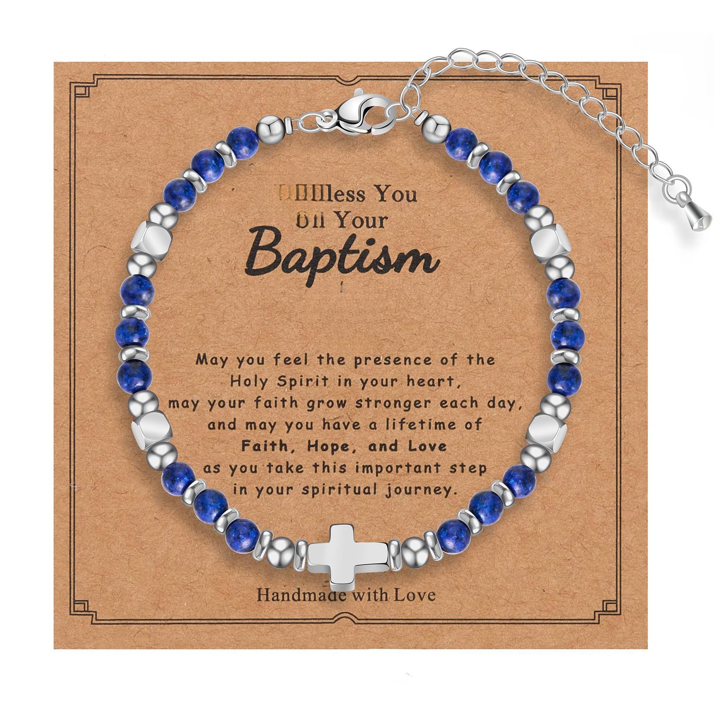 Minimalist Cross Stainless Steel Ball Chain Bracelet with Pink Crystal and Blue Turquoise for Women