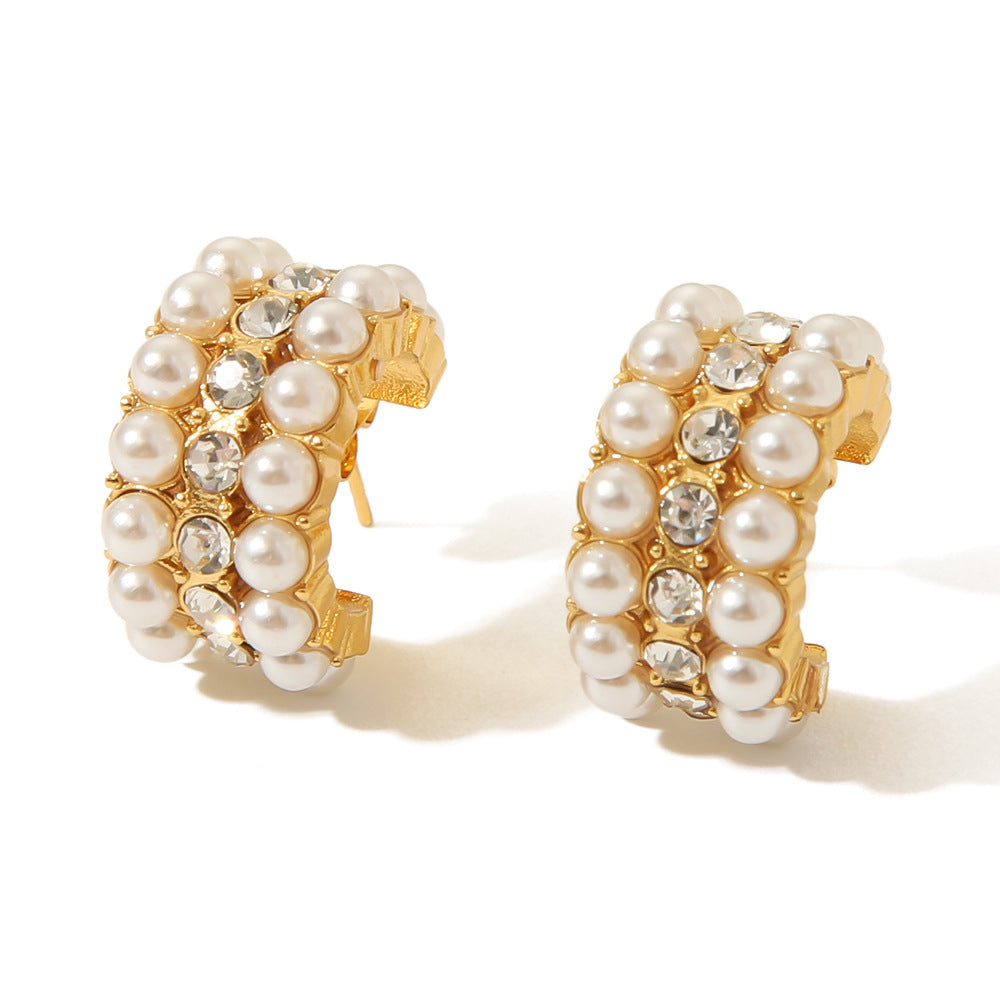 INS Style Geometric Stainless Steel Ear Cuffs with Zirconia and Pearl Accents for Women