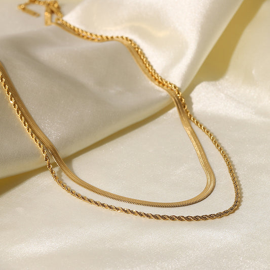 Collana Minimalista a Catena con Lama a Doppio Strato Placcata Oro 18K, Gioielli Geometrici in Acciaio Inossidabile da Donna