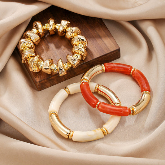 Exaggerated Geometric Acrylic Bracelet Set Irregular Round CCB Bangles for Women