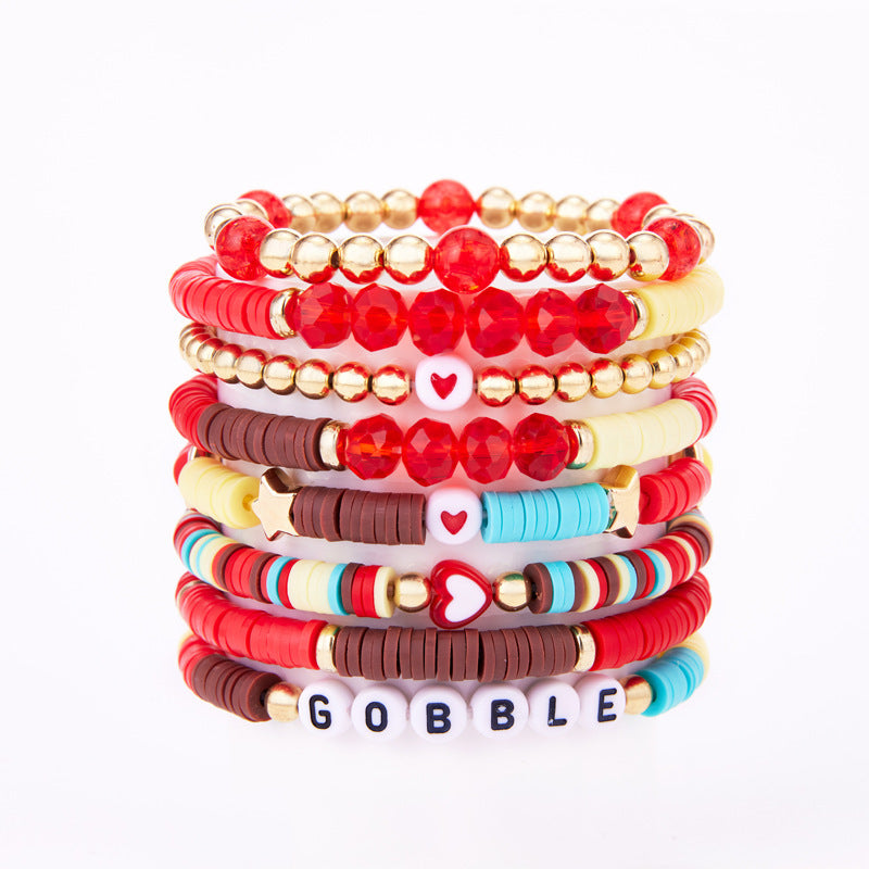 Bohemian Vintage Heart Star Letter Crystal Resin Stretch Bracelet Set Unisex