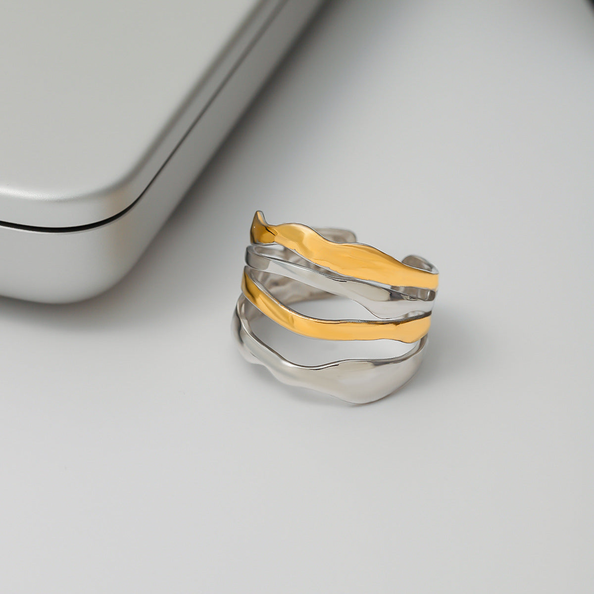 Geometric Plated Stainless Steel Ring for Women