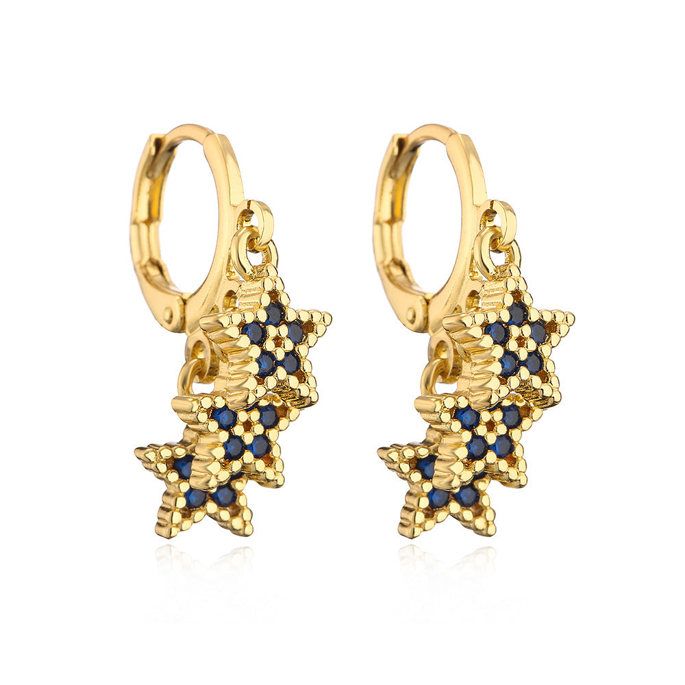 Minimalist Geometric Star Earrings for Women with Copper Base Plated in 18K Gold and Zircon Inlay