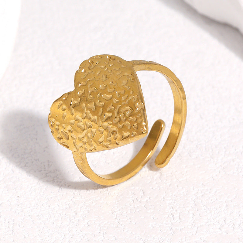 Sweet Hammered Heart Shaped Titanium Steel Ring Plated Finish