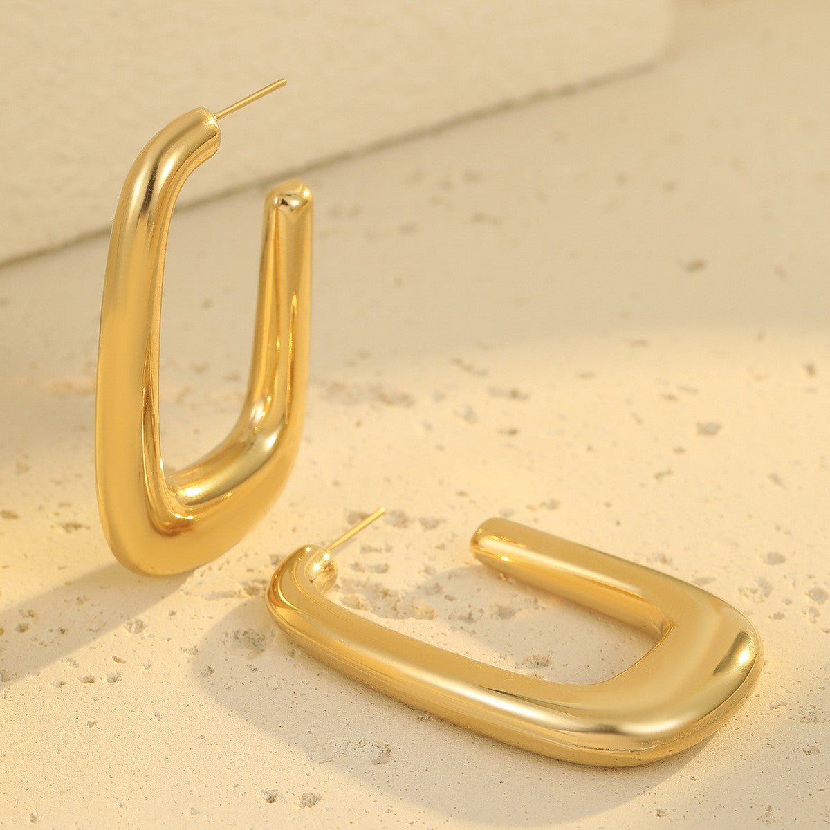 Pendientes de aro geométricos de acero inoxidable de moda con baño de oro de 18 quilates para mujer