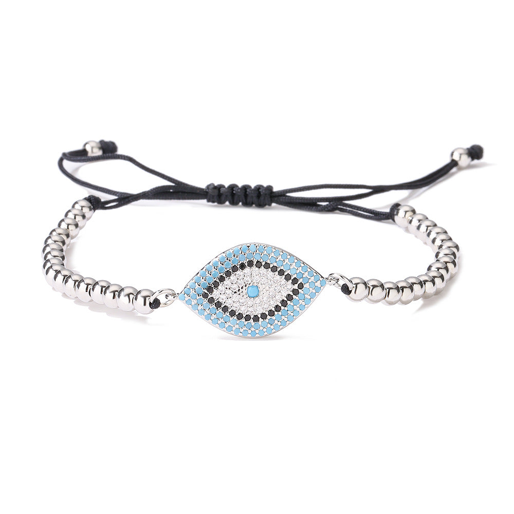 Minimalist Geometric Evil Eye Bracelet for Women in Copper with 18K Gold Plating and Zircon Inlay