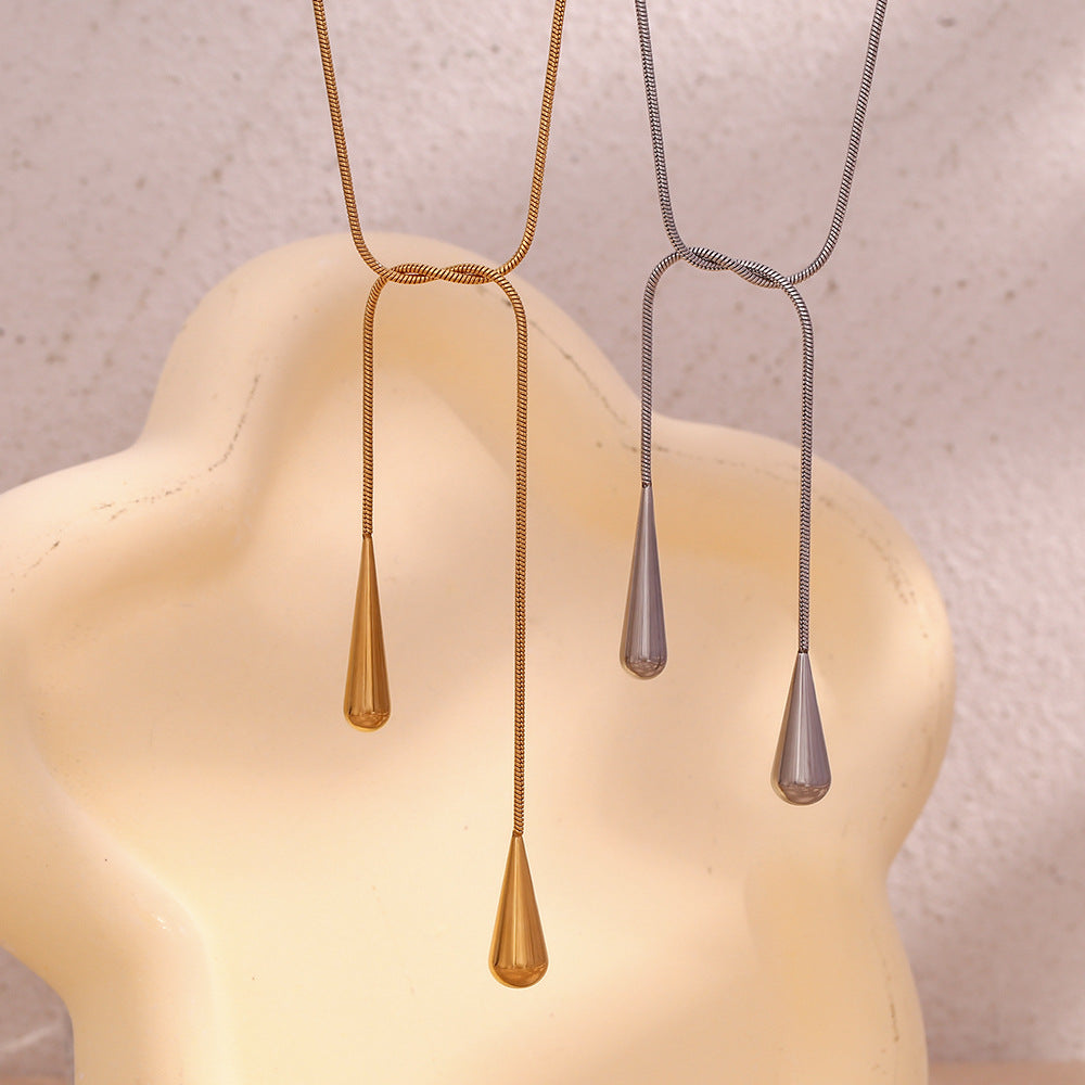 Minimalist Fashion Waterdrop-Shaped Stainless Steel Necklace with 18K Gold Plating for Women