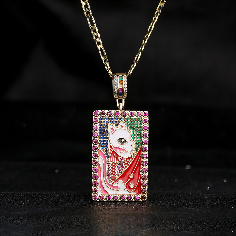 Minimalist Geometric Copper Pendant Necklace with 18K Gold Plating and Enamel Finish Featuring Zircon Accent