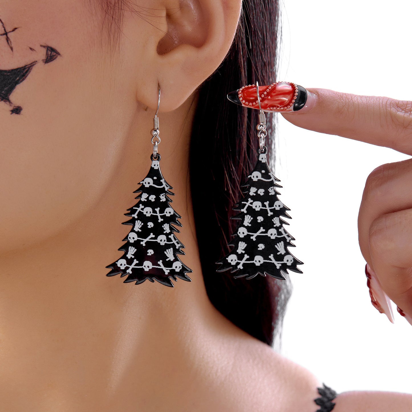 Pendientes acrílicos juguetones de fantasma y calavera florales de Halloween para mujer con diseño calado geométrico