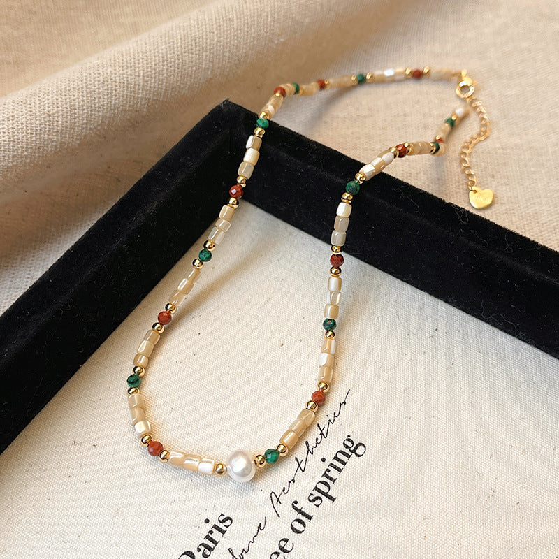Collana Sweet Dopamine con perle barocche in lega di zinco con finitura placcata e ciondolo geometrico, delicata catena a clavicola da donna