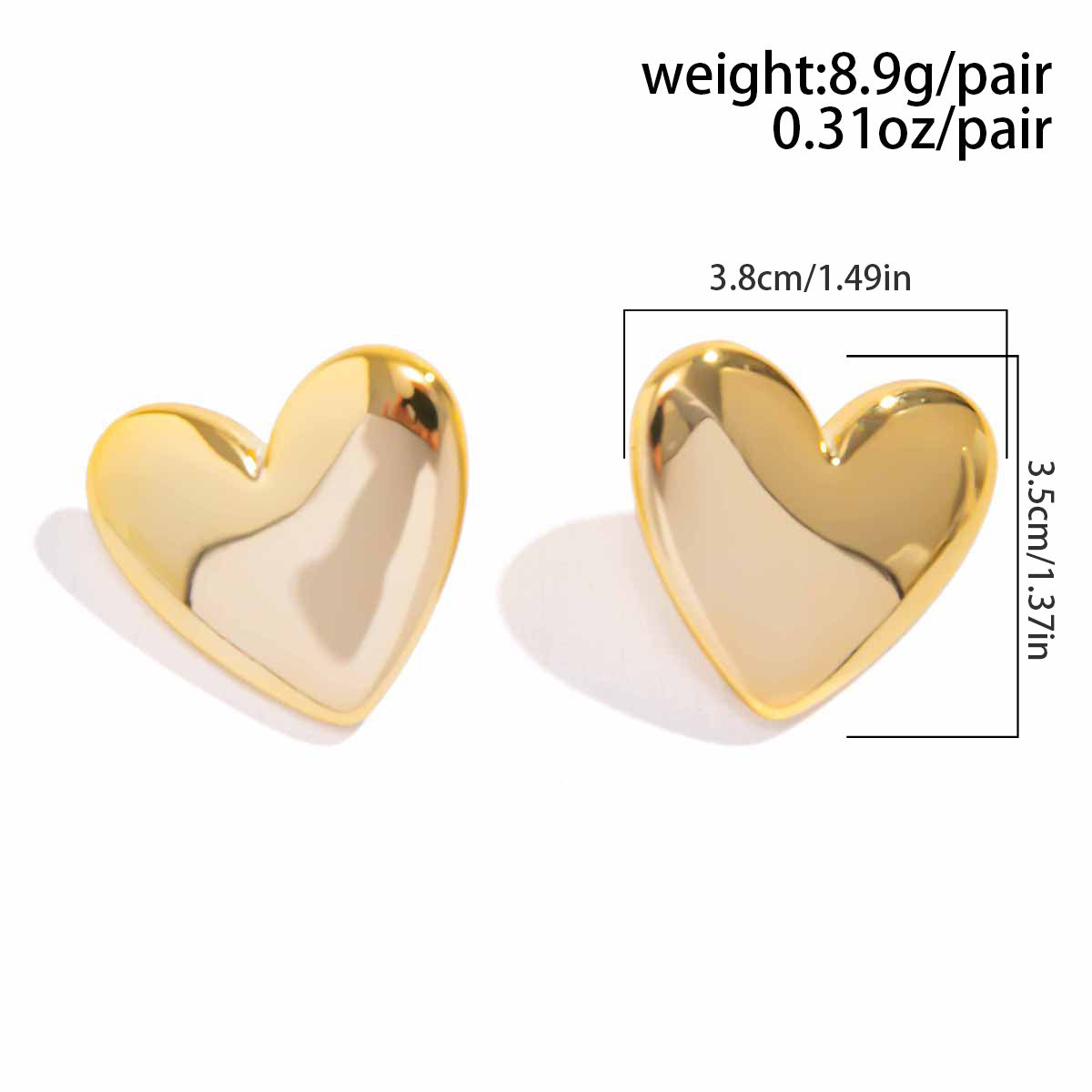 Sweet Minimalist Geometric Heart Plated Stainless Steel Earrings for Women