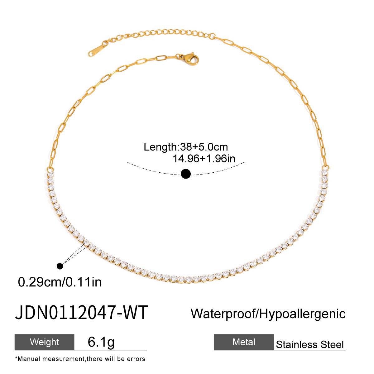 18K Gold Plated Stainless Steel Round Geometric Tennis Necklace for Women