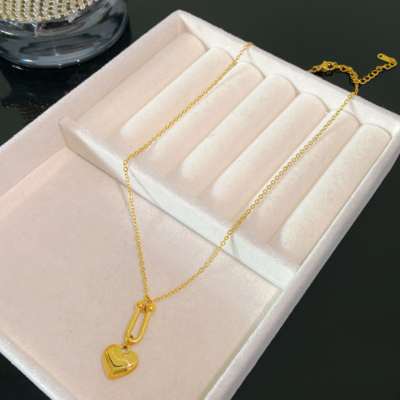 Sweet Sporty Heart Floral Plated Titanium Steel Necklace with Brass Pendant for Women