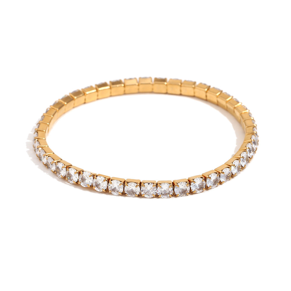 Elegante bracciale elastico da donna con strass, in acciaio inossidabile placcato oro 18 carati con forme geometriche