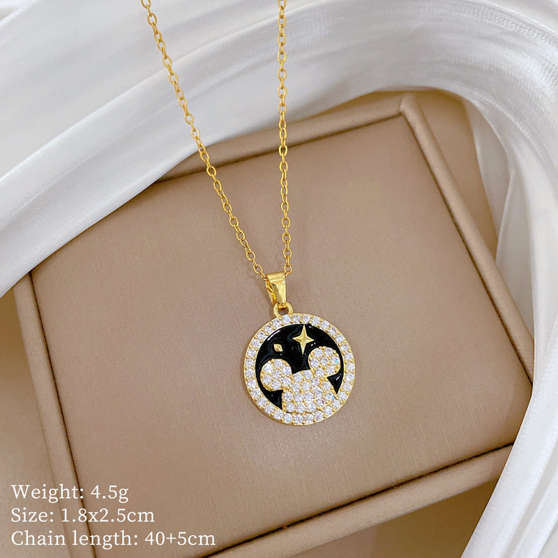 Sweet Minimalist Cross Micro-Inlaid Cubic Zirconia Brass Pendant Titanium Steel Necklace for Unisex