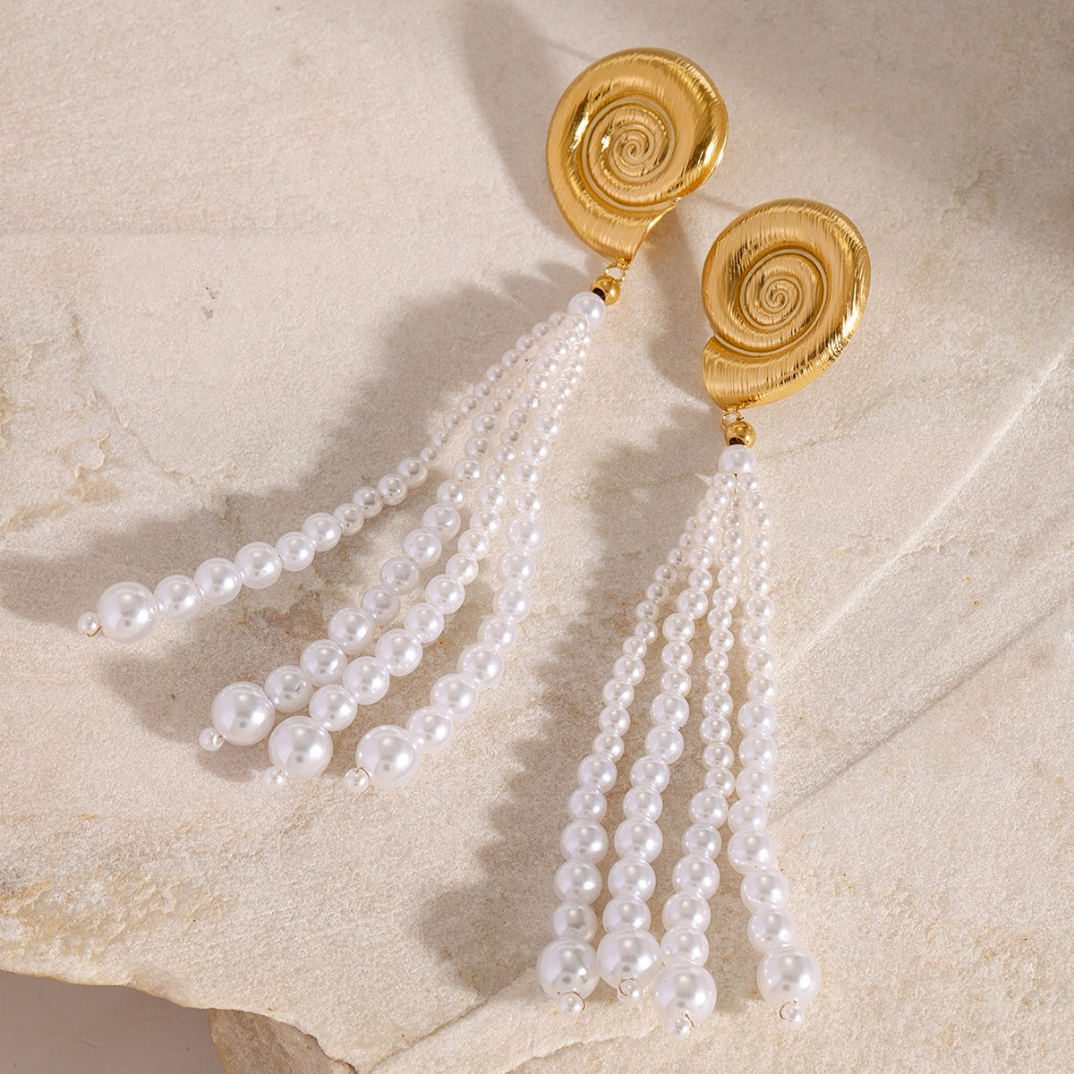 Orecchini a Nappa con Perle, Geometrici, in Acciaio Inossidabile, Placcati Oro 18K da Donna