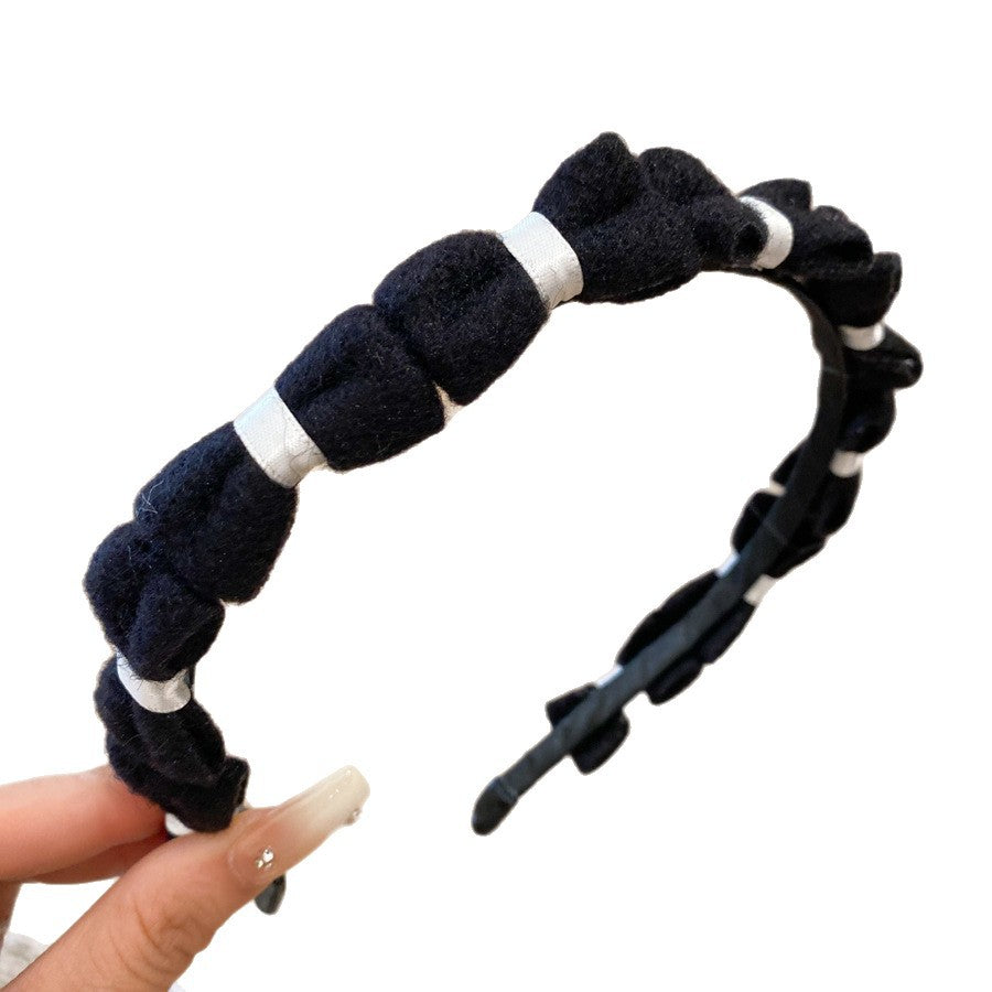 Diadema de perlas minimalista para mujer con estilo retro de otoño e invierno, diadema de tela redonda para peinado de corona alta, accesorio elegante para uso diario en la oficina