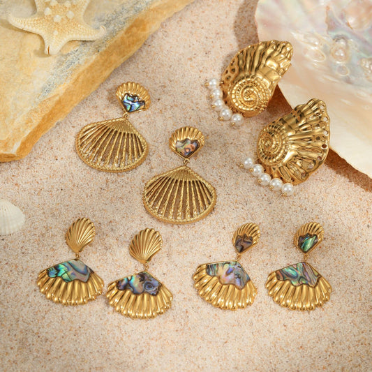 Fashionable Geometric Seashell Earrings for Women Made of Titanium Steel with Plated Finish