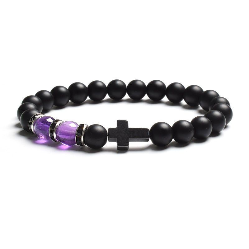 Vintage Cross Matte Stone Tiger's Eye Beaded Stretch Bracelet Unisex Geometric Handmade Jewelry