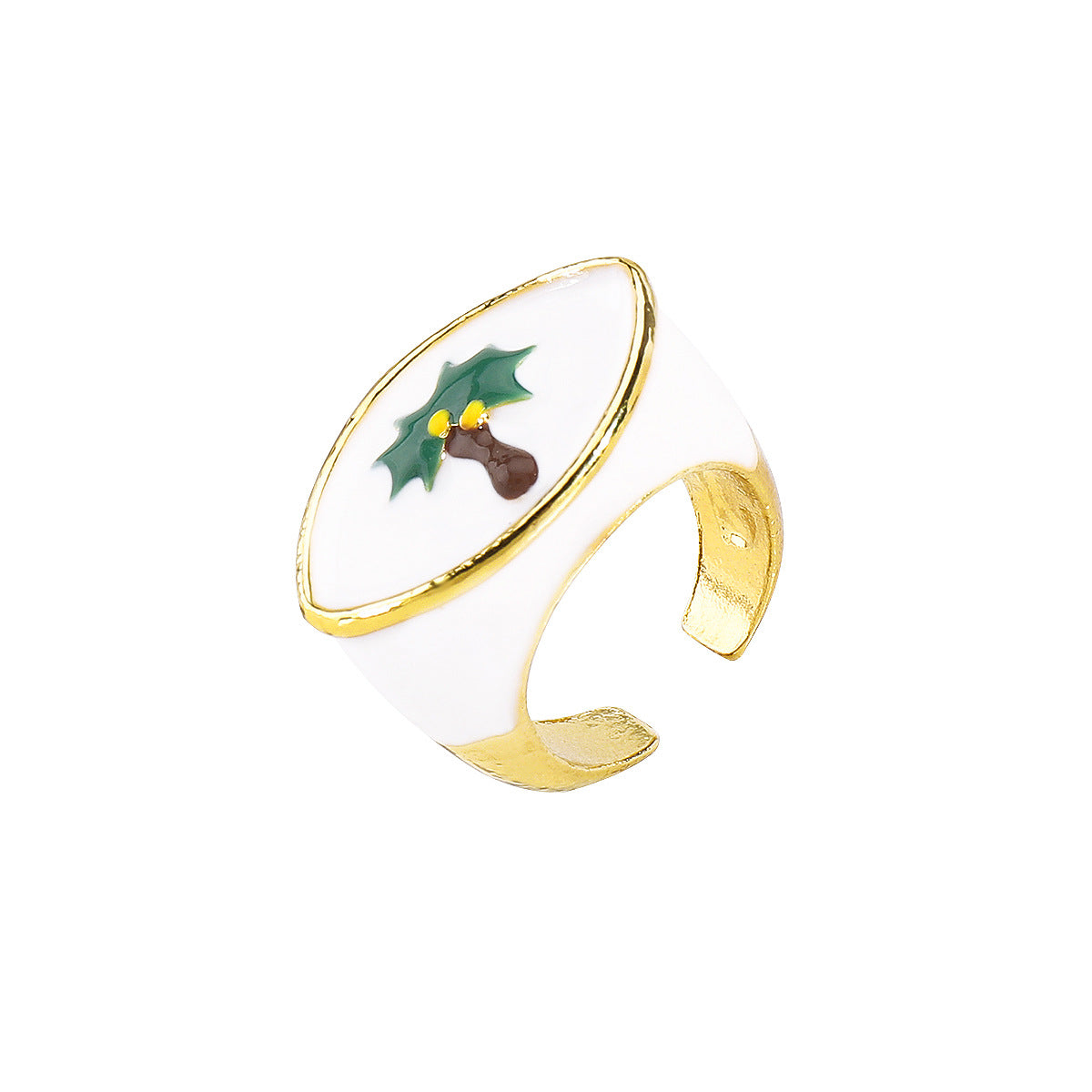 Anello Aperto Floreale Minimalista con Foglia e Rosa da Donna in Lega di Zinco con Finitura Smaltata