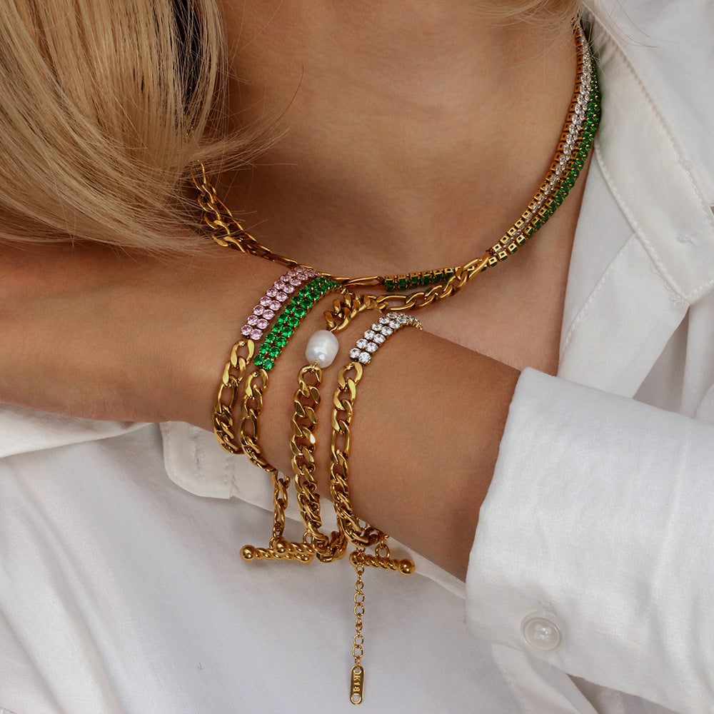 Set collana e bracciale da donna placcati in acciaio inossidabile geometrico minimalista