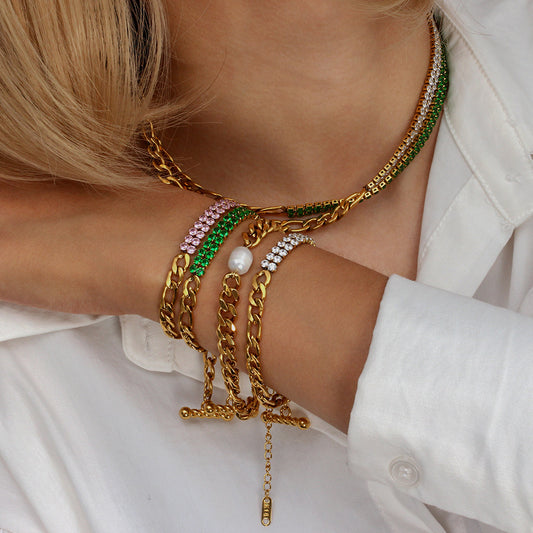 Minimalist Geometric Stainless Steel Plated Necklace and Bracelet Set for Women