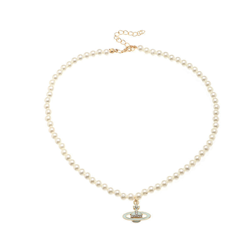 Collana con Ciondolo a Pianeta in Resina Fatta a Mano per Ragazze con Catena di Perle, Gioielli Stile Principessa a Forma di Cuore