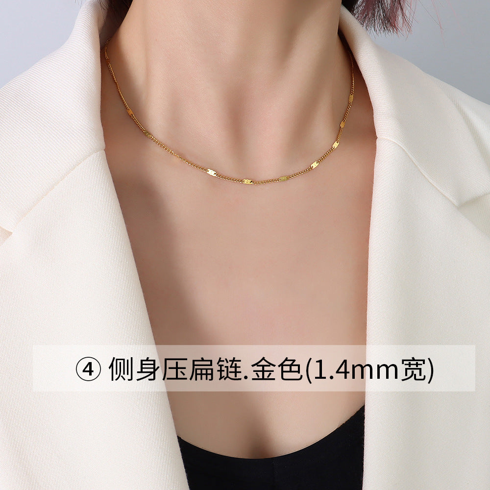 Collana da donna con catena a maglia O-ring placcata in oro 18 carati in acciaio al titanio geometrico minimalista