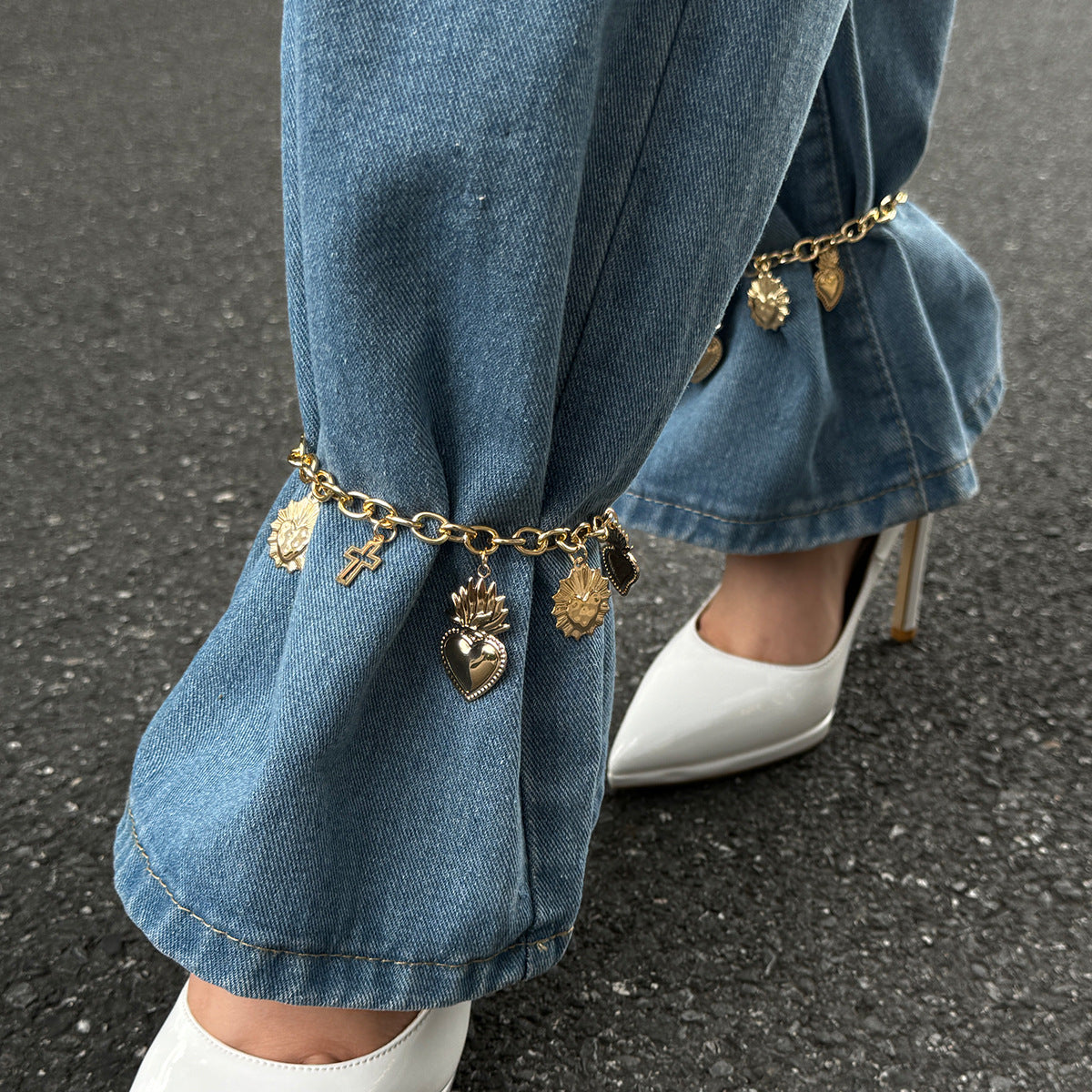 Minimalist Alloy Cross Heart Pendant Anklet for Women