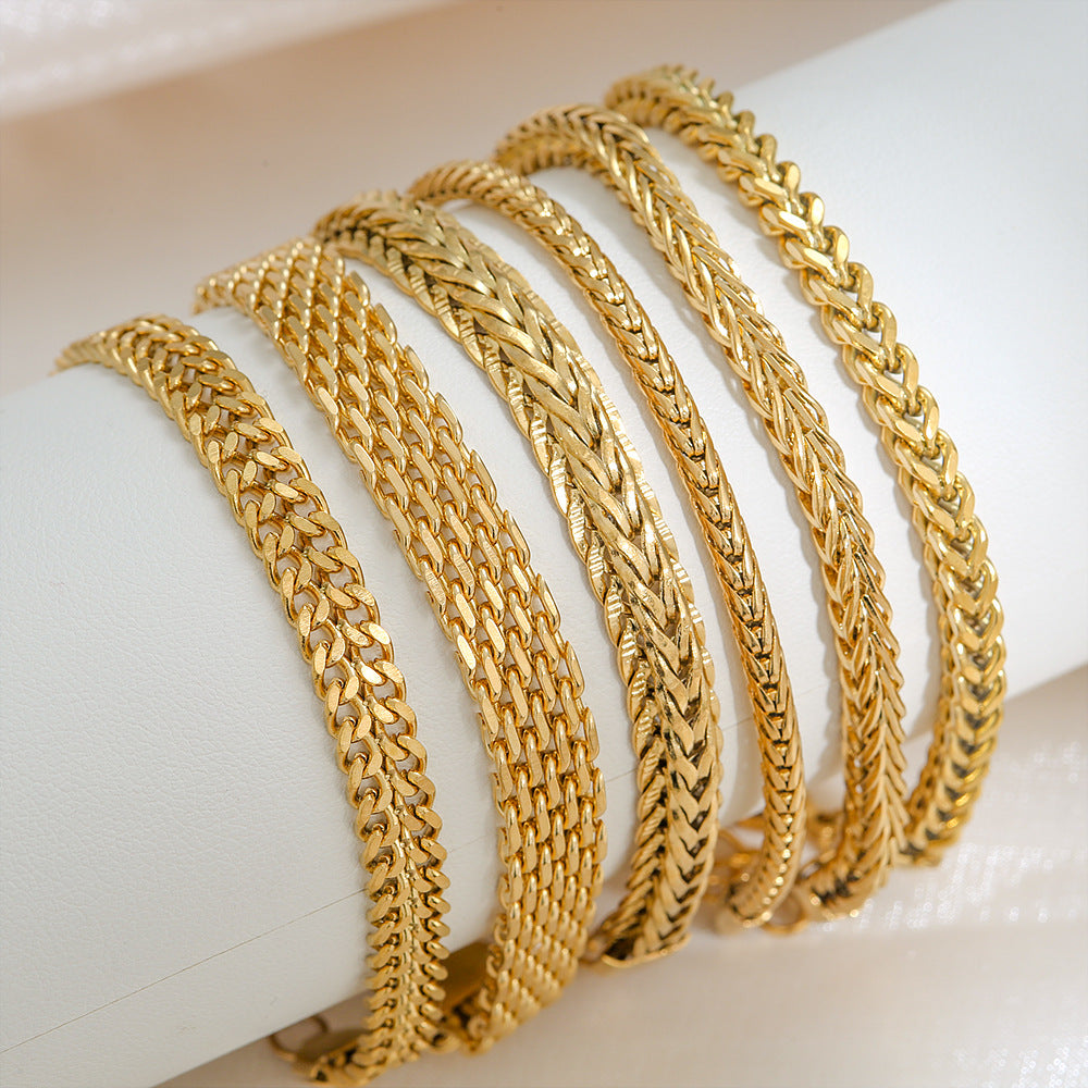 Pulsera Minimalista en V de Acero Inoxidable con Baño de Oro de Doble Fila para Hombres y Mujeres con Acentos Hip-Hop y Retro